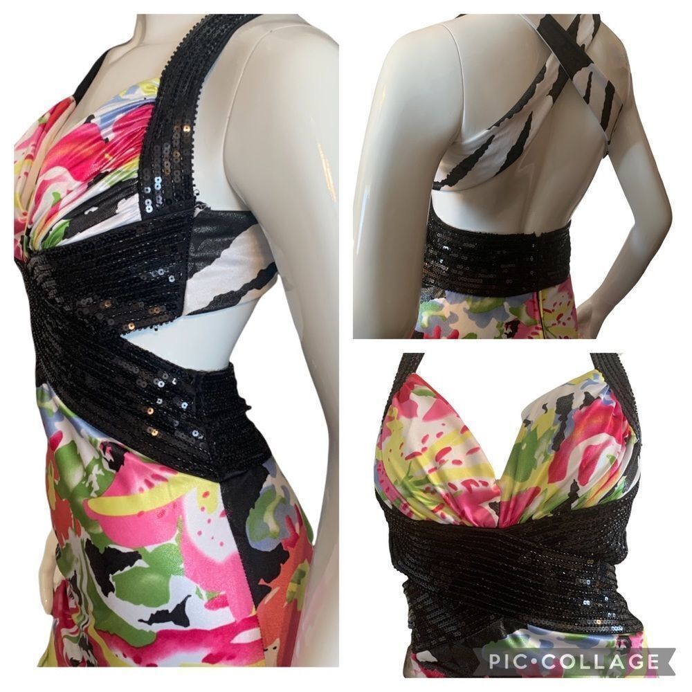 Prom Dress Shimmering Black/Pink  Prom  Criss-Cross Back size 3/4